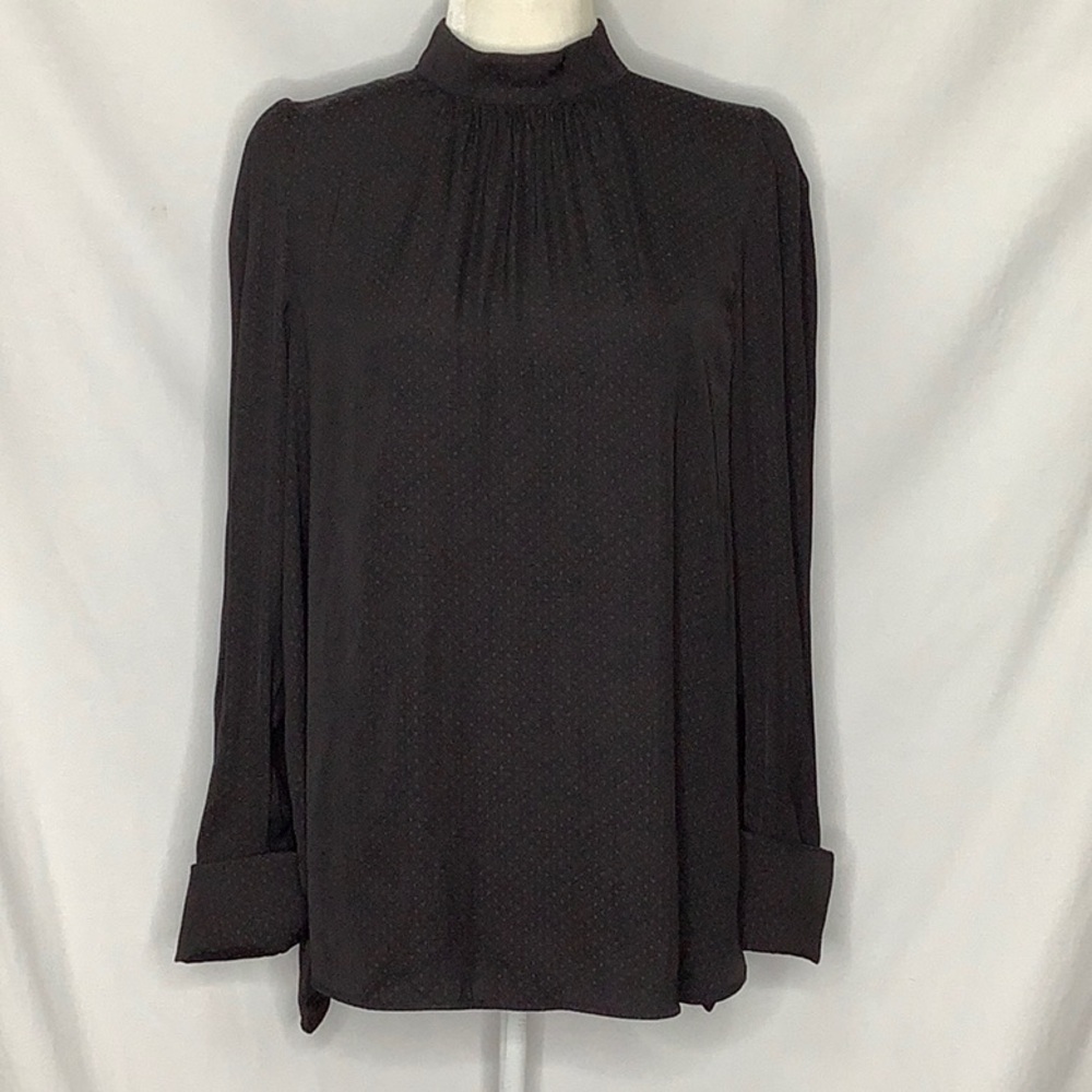 H&M Black Long Sleeve Silky Business Career Office Blouse Size 12